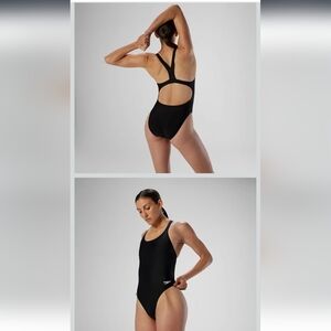 Speedo Black Racerback One Piece Swimsuit 12/38 NWT